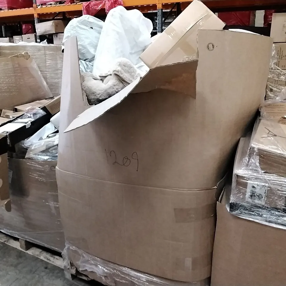 PALLET TO CONTAIN A LARGE QUANTITY OF BEDROOM AND SITTING SUPPORT PRODUCTS TO INCLUDE; CUSHIONS, PILLOWS FITTED SHEETS ETC