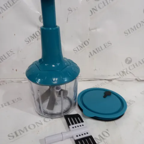 COOKS ESSENTIALS 5 BLADE PRESS CHOPPER WITH STORAGE LID - TEAL
