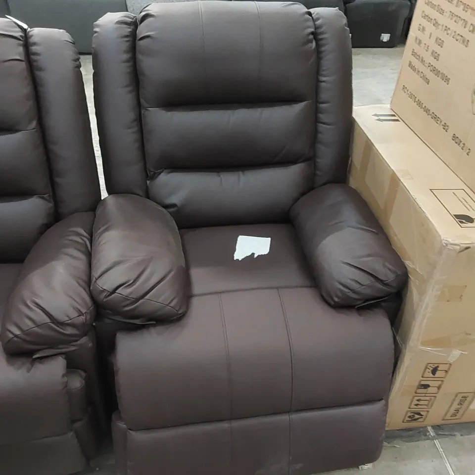 DESIGNER FAUX CHESNUT BROWN LEATHER RECLINER CHAIR 