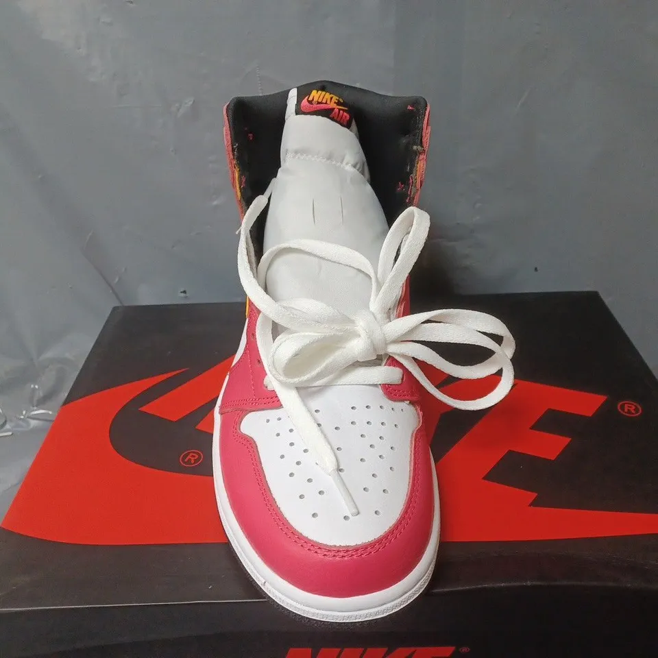 BOXED PAIR OF NIKE AIR JORDAN 1 RETRO HIGH OG IN WHITE/RED/YELLOW - UK 9