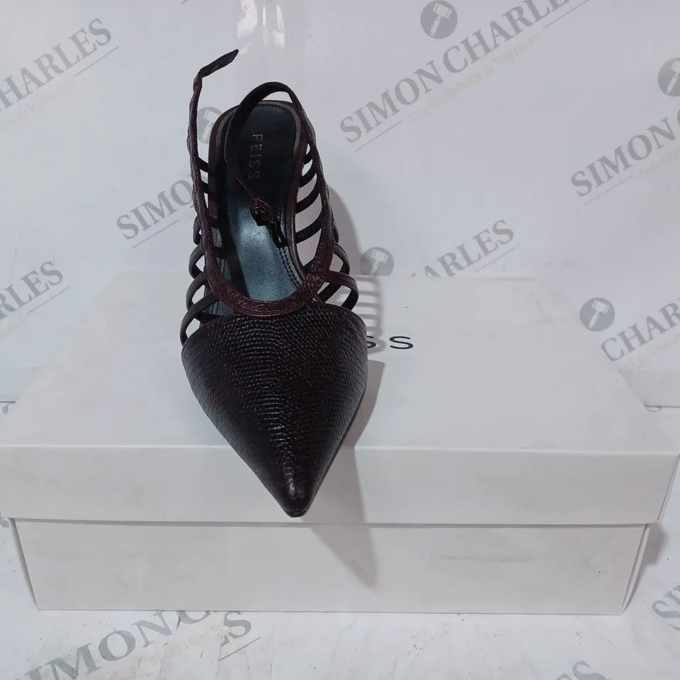 BOZED PAIR OF REISS DAPHNE SLINGBACK HEELS IN POMEGRANATE SIZE 7