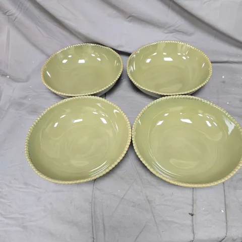 SET OF 4 SAGE GREEN CERAMIC BOWLS WITH BEADED RIMS