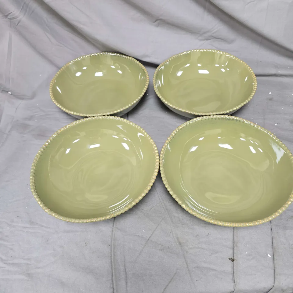 SET OF 4 SAGE GREEN CERAMIC BOWLS WITH BEADED RIMS
