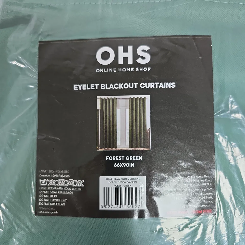BAGGED OHS EYELET BLACKOUT CURTAINS – FOREST GREEN, 66X90IN