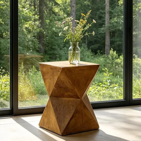BOXED FATIVO CONCRETE ART SIDE TABLE LIGHTWEIGHT: MODERN ACCENT TABLE 31x31x45cm BROWN