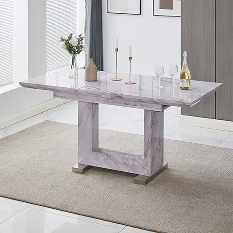 BOXED LORENCE GREY MARBLE EFFECT 120-160cm EXTENDING DINING TABLE (2 BOXES)