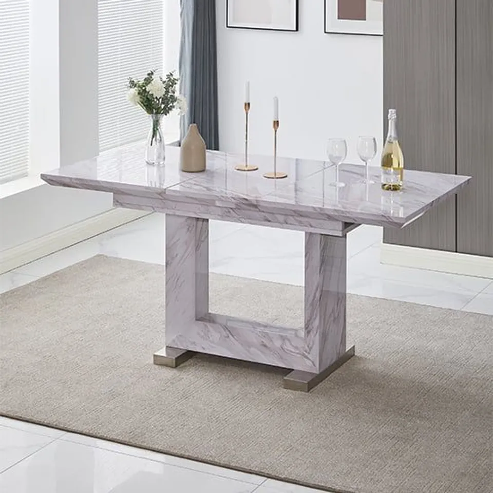 BOXED LORENCE GREY MARBLE EFFECT 120-160cm EXTENDING DINING TABLE (2 BOXES)
