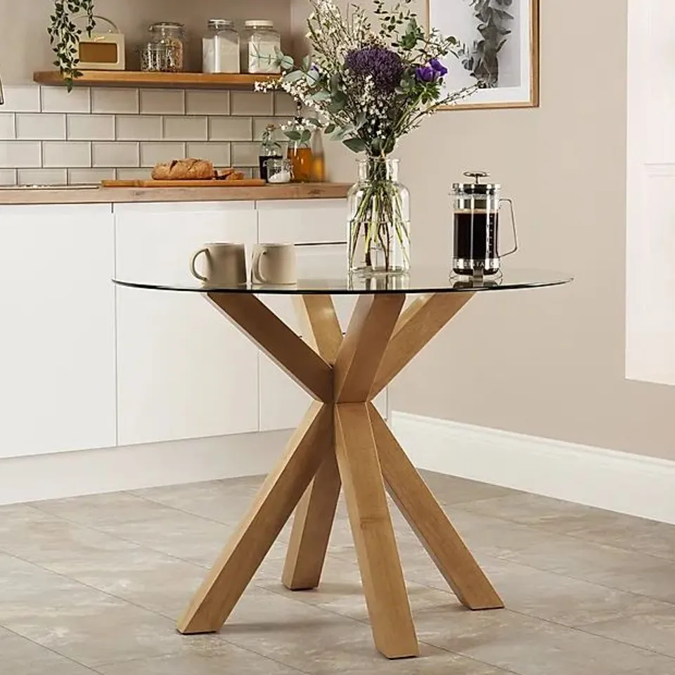 BOXED HATTON ROUND GLASS TABLE TOP ONLY 100CM (1 OF 2 BOXES)