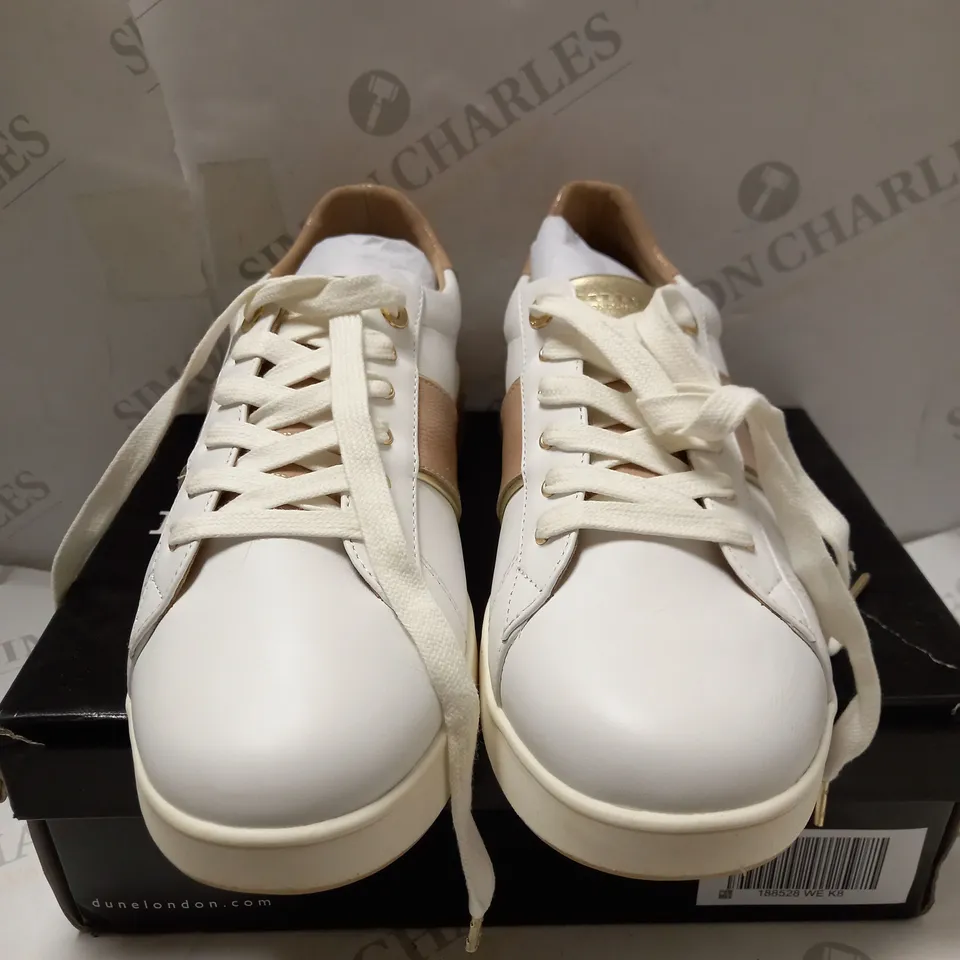 DUNE LONDON WHITE EDEN LEATHER TRAINERS - SIZE 8