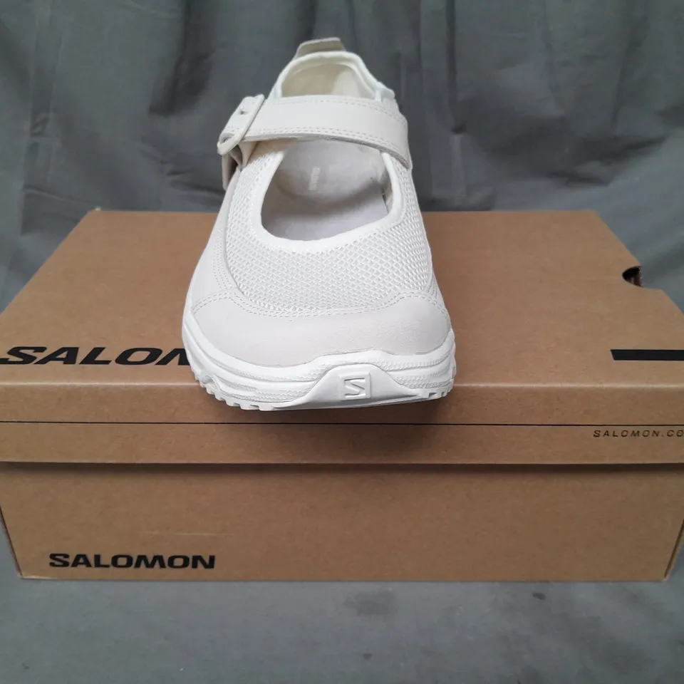 BOXED PAIR OF SALOMON RX MARIE-JEANNE SHOES IN WHITE UK SIZE 10.5