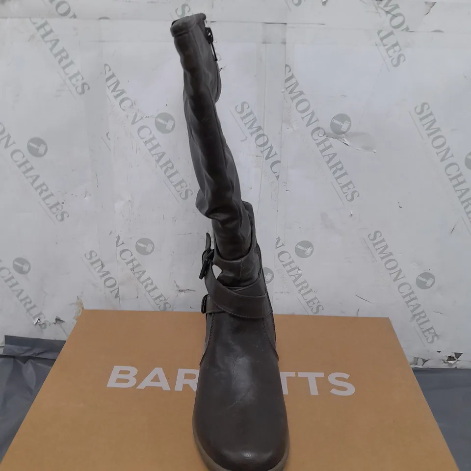 BOX OF APPROXIMATELY 8 PAIRS OF BARRATTS STRAP AND ROUCHE WEDGE BOOTS - SIZE 5