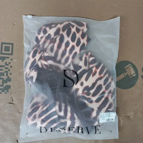 BAGGED DESERVE ANIMAL PRINT REVERSIBLE WRAP BIKINI TOP IN CHOCOLATE SIZE UK 16
