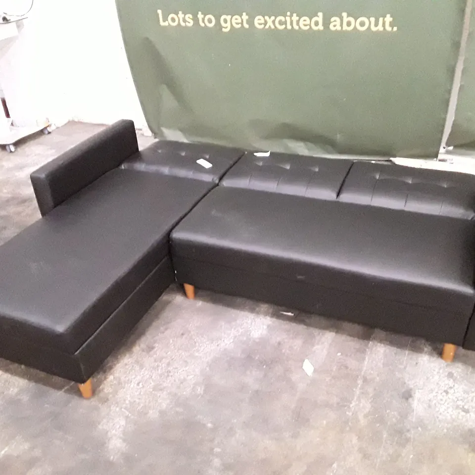 DESIGNER CORNER SOFA WITH LHF STORAGE CHAISE - BLACK LEATHER