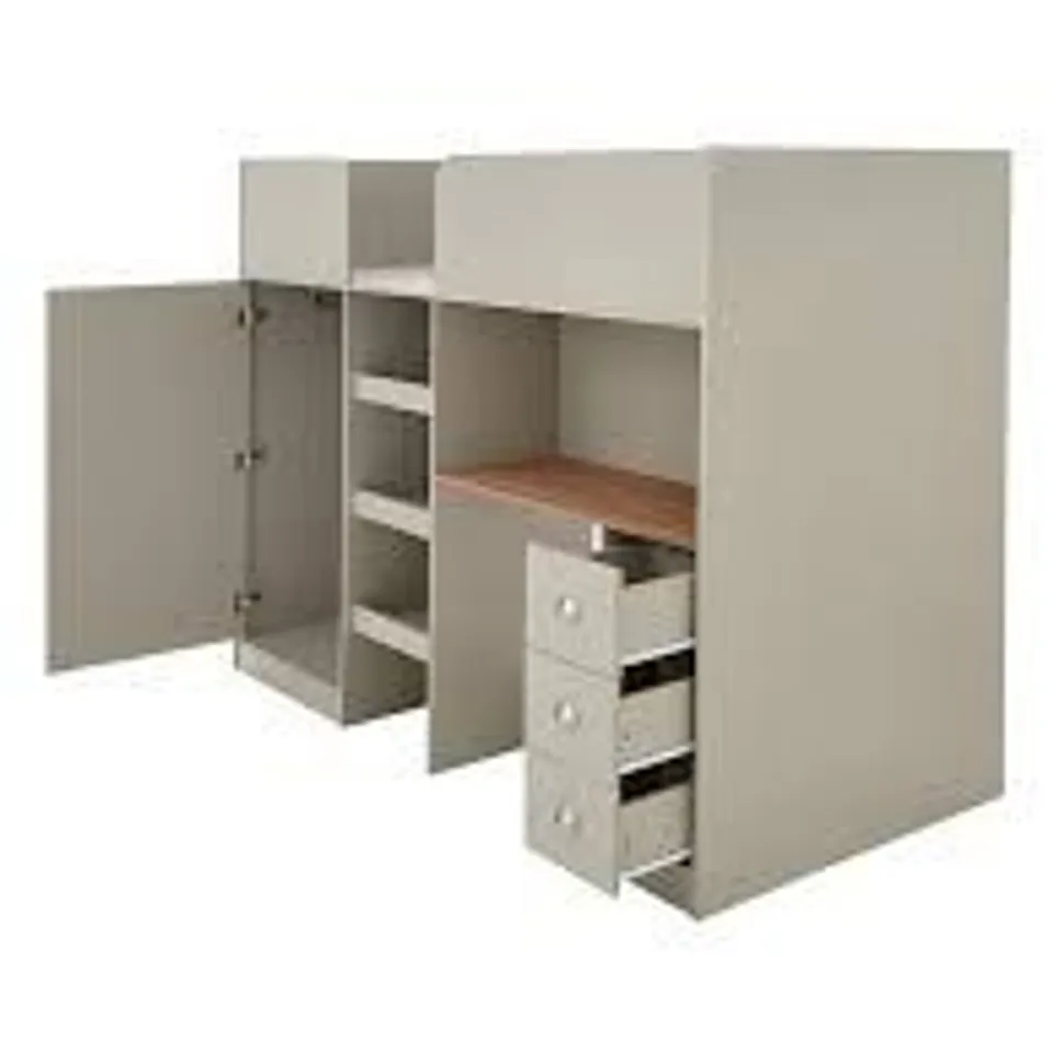 BOXED ATLANTA HIGH SLEEPER WITH DESK, DRAWERS AND WARDROBE (1 BOX OF 3 ONLY)