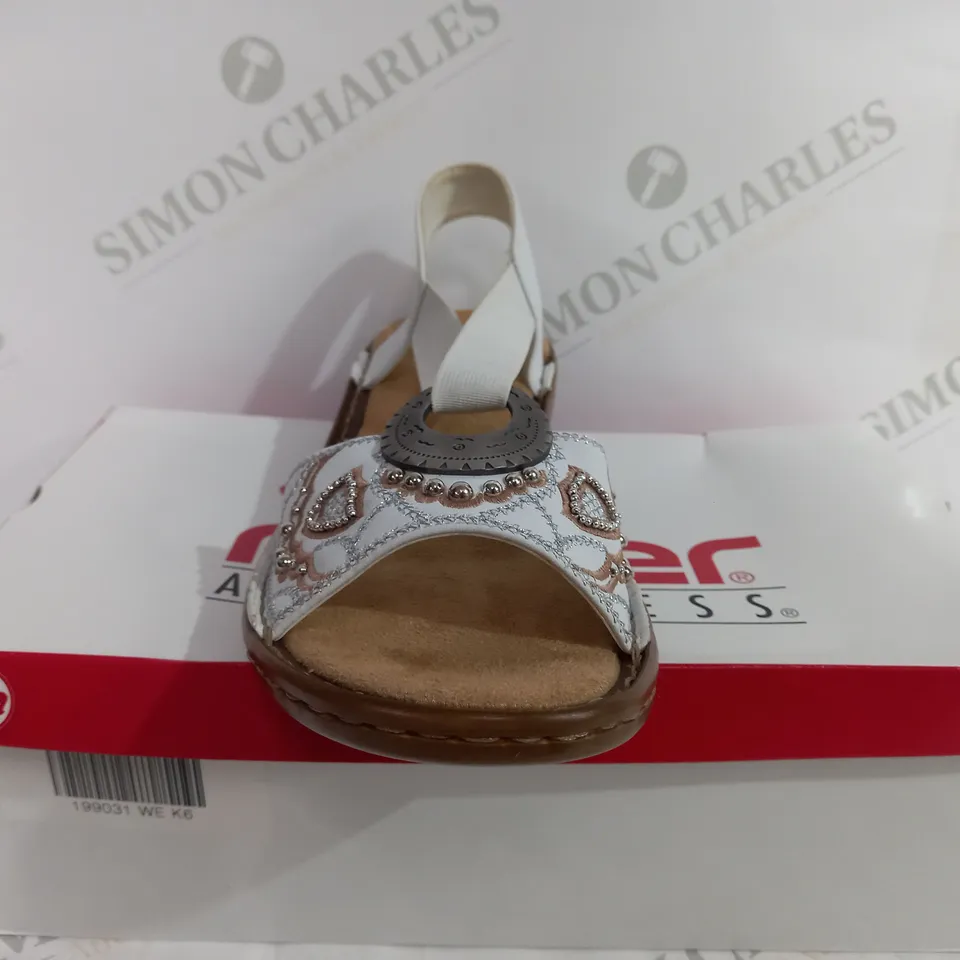BOXED RIEKER SANDLES IN WHITE SIZE 6