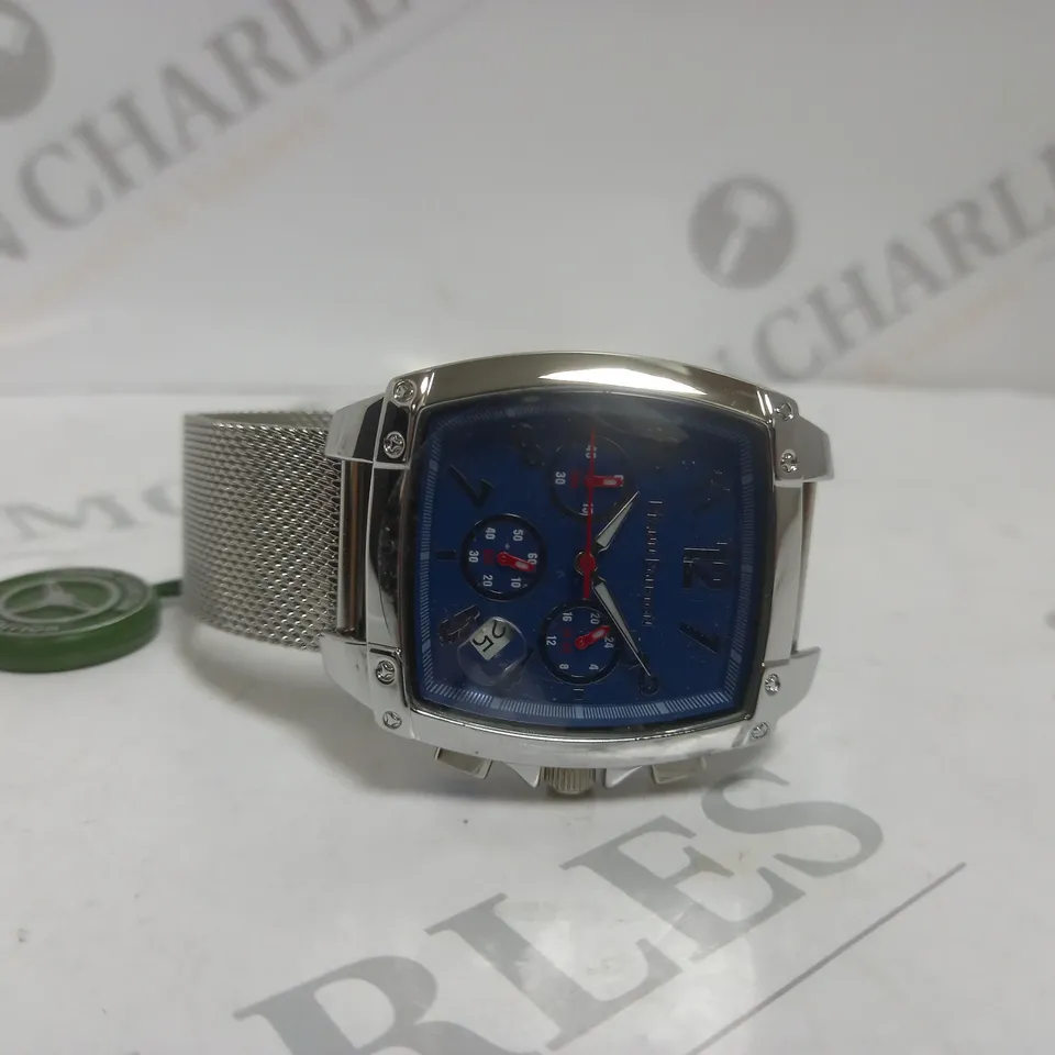 BOXED LIMITED EDITION MANN EGERTON HAND ASSEMBLED IMPACT WATCH IN STEEL BLUE 