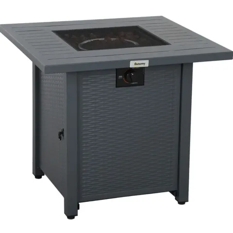 BOXED OUTSUNNY RATTAN GAS FIRE PIT TABLE - GREY