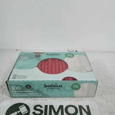 BOLSIUS PROFESSIONAL 100 TAPERED CANDLES – RED, 7H BURN (BOXED)