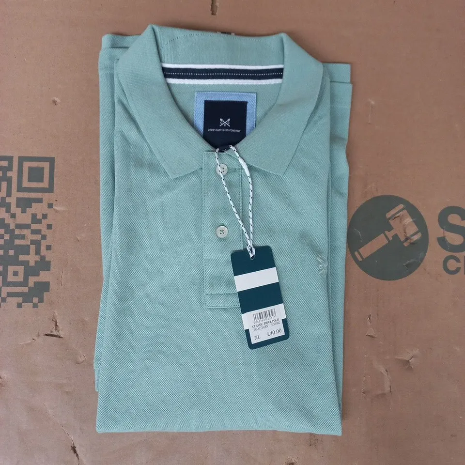 CREW CLOTHING COMPANY CLASSIC PIQUE POLO TOP IN GREEN SIZE XL