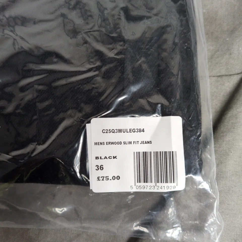 PRETTY GREEN MENS ERWOOD SLIM FIT JEANS - BLACK, SIZE 36