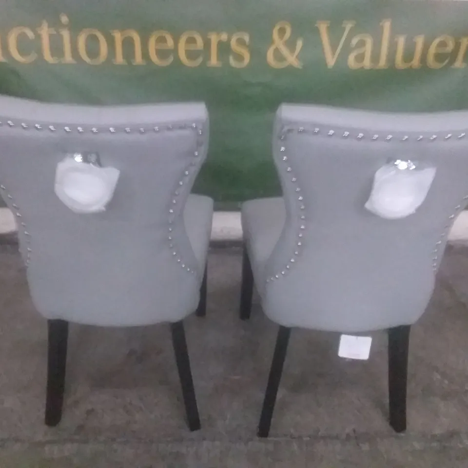 SET OF 2 NEW KENSINGTON LIGHT GREY LEATHER BUTTON BACK DINING CHAIRS (BLACK LEG)
