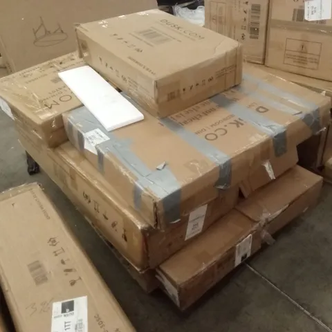 PALLET OF ASSORTED INCOMPLETE OR DAMAGED DUSK FLATPACK FURNITURE 