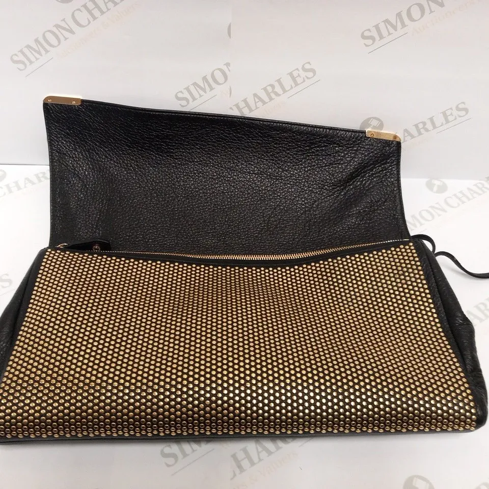 JIMMY CHOO BLACK AND GOLD LEATHER STUD LARGE CLUTCH BAG