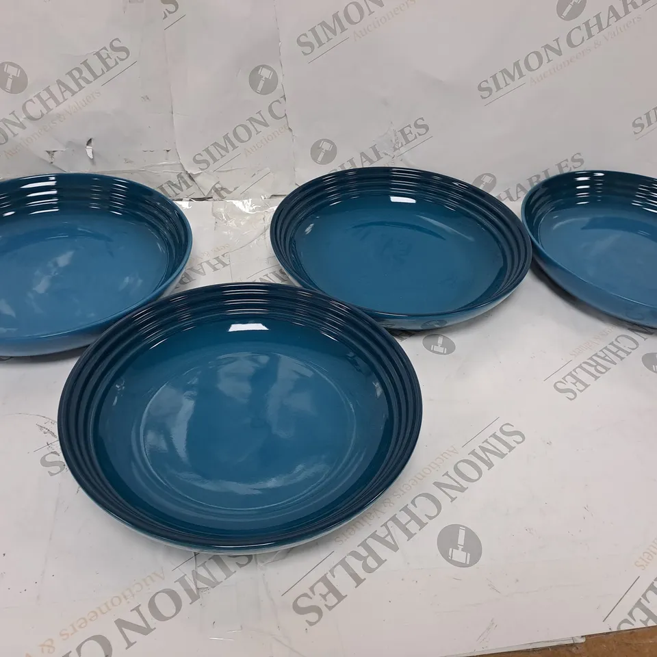 LE CREUSET SET OF 4 STONEWARE 22CM PASTA BOWLS IN BLUE