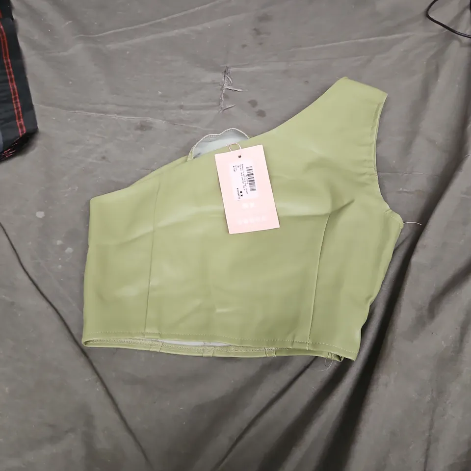 Missy Empire Ramona Green Fold-Over Corset Detail Faux Leather Top – UK Size 8