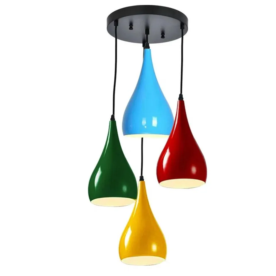 BOXED AITANA 4-LIGHT BLUE/RED/GREEN/YELLOW LIGHT CLUSTER TEAR DROP PENDANT 