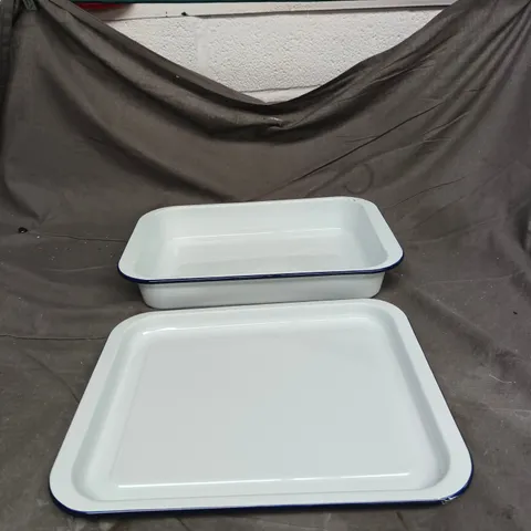 MARKS AND SPENCER WHITE/BLUE ROASTING TRAY/PLATE UNBOXED