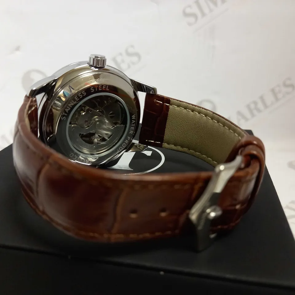 TALIS CO. AUTOMATIC ASTRO GLOBE DETAIL LEATHER STRAP WRISTWATCH RRP £699