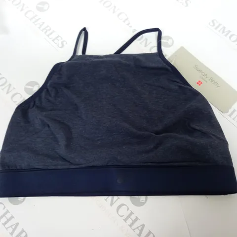SWEATY BETTY SUNDOWN SOFT COTTON HIGH NECK BRALETTE IN NAVY - M