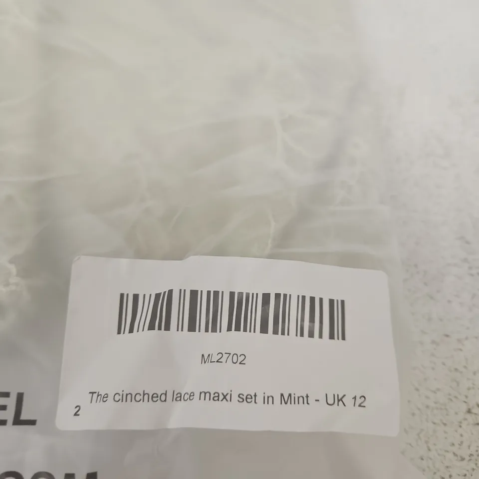 MARS THE LABEL - THE CINCHED LACE MAXI SET IN MINT, UK 12