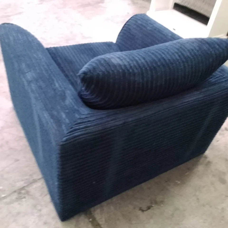 QUALITY DESIGNER ARMCHAIR - DARK BLUE CORDUROY FABRIC