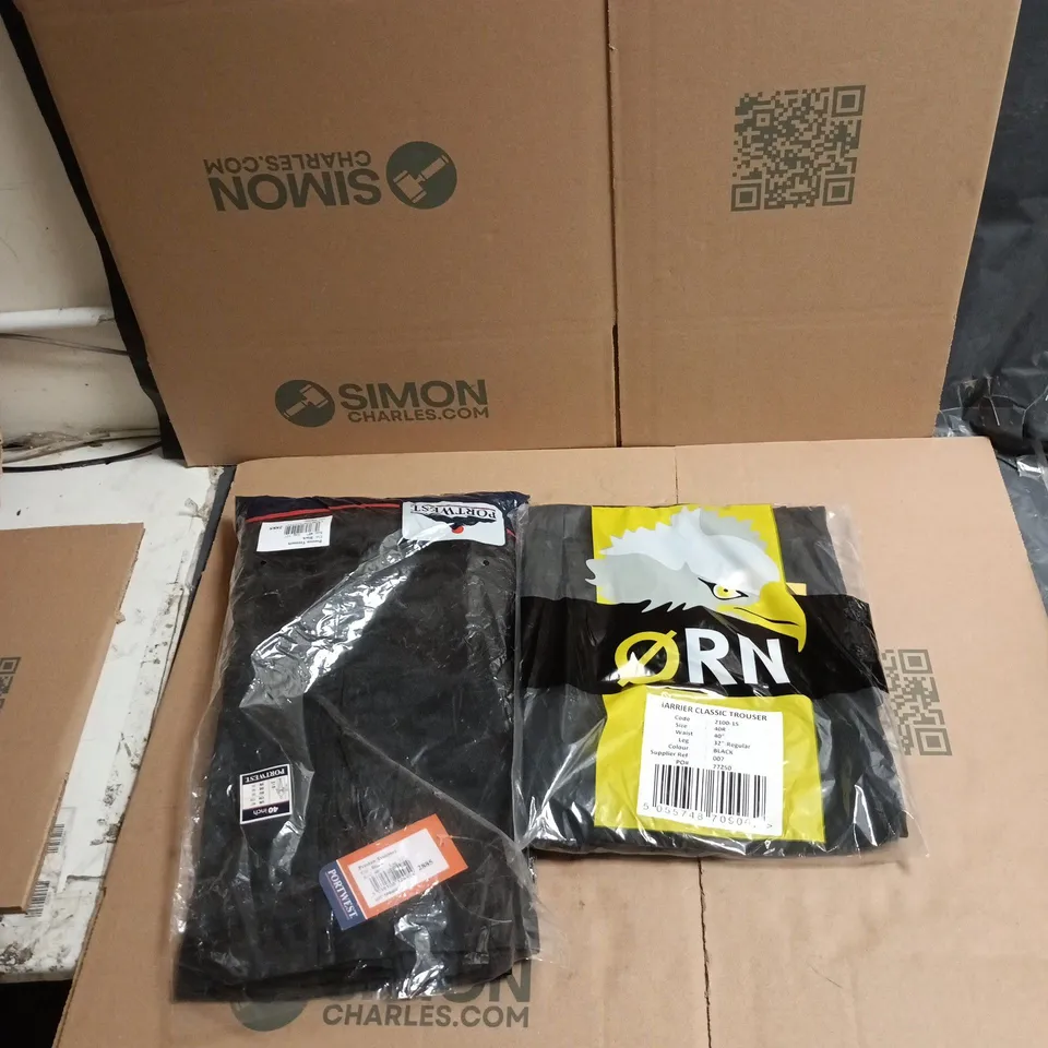BOX OF APPROXIMATELY 30 ASSORTED BRANDS AND SIZES OF WORKWEAR PANTS