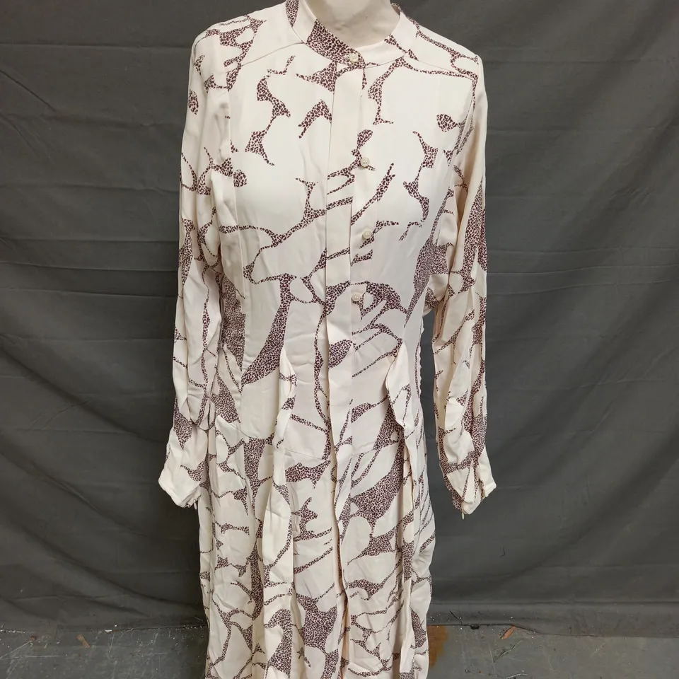 REISS DARCY PRINT LEOPARD MIDI CREAM DRESS - UK 10