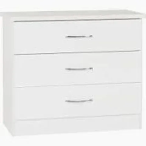 BOXED NEVADA 3 DRAWER CHEST - WHITE GLOSS (1 BOX)