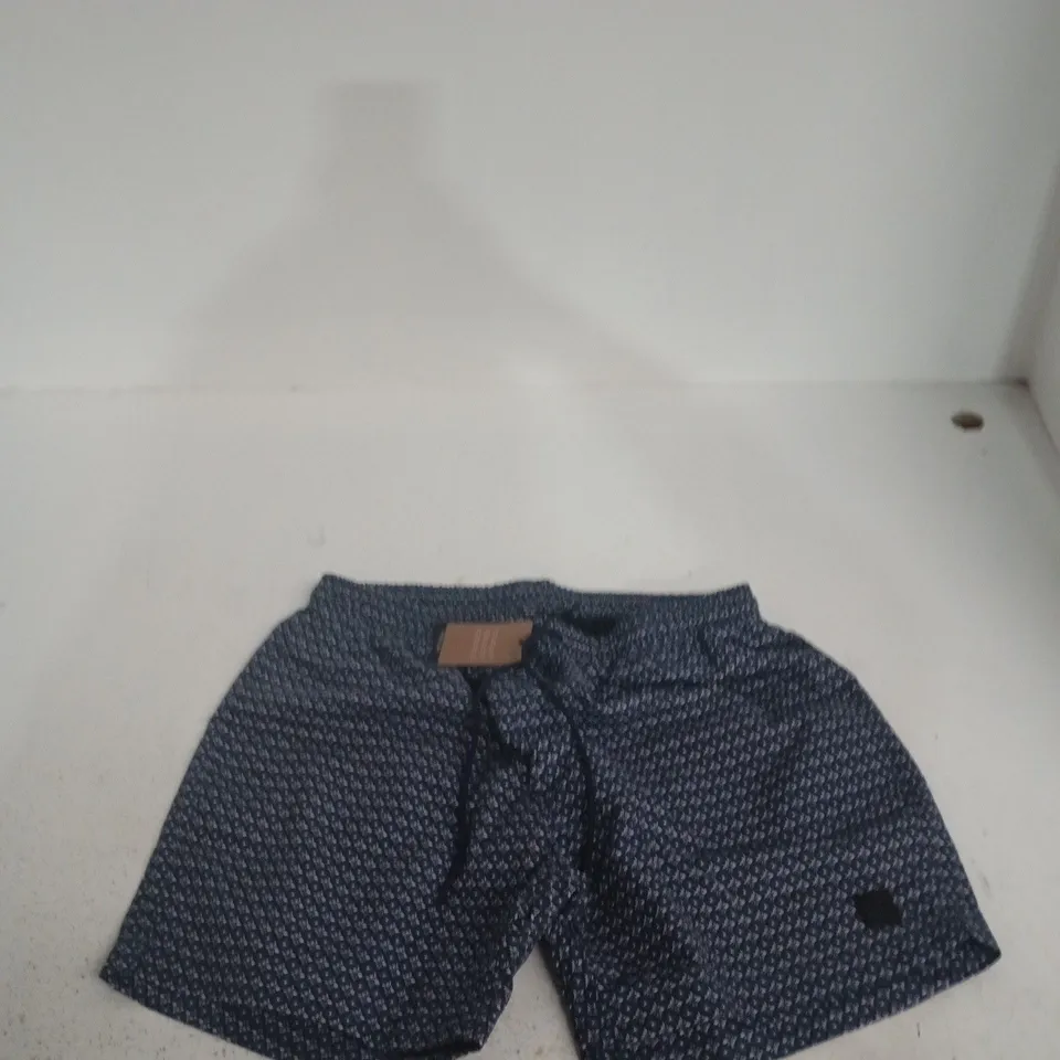 HUGO BOSS BEACH SHORTS – NAVY GEOMETRIC PRINT, MEN'S UK L