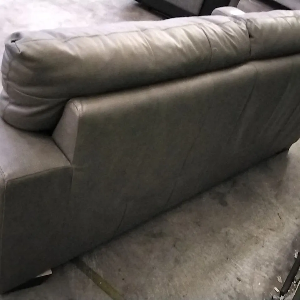 QUALITY BRITISH DESIGNER POWER RECLINER 3 SEATER SOFA - GREY/GREEN LEATHER