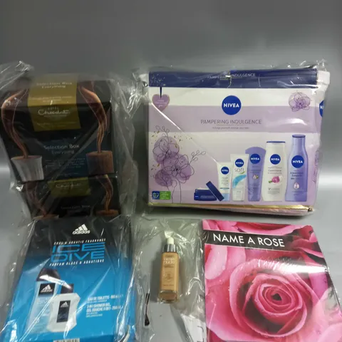 APPROXIMATELY 10 ASSORTED HOUSEHOLD PRODUCTS TO INCLUDE ADIDAS ICE DIVE, HOTEL CHOLCOLAT SELECTION BOX, NIVEA SET ETC