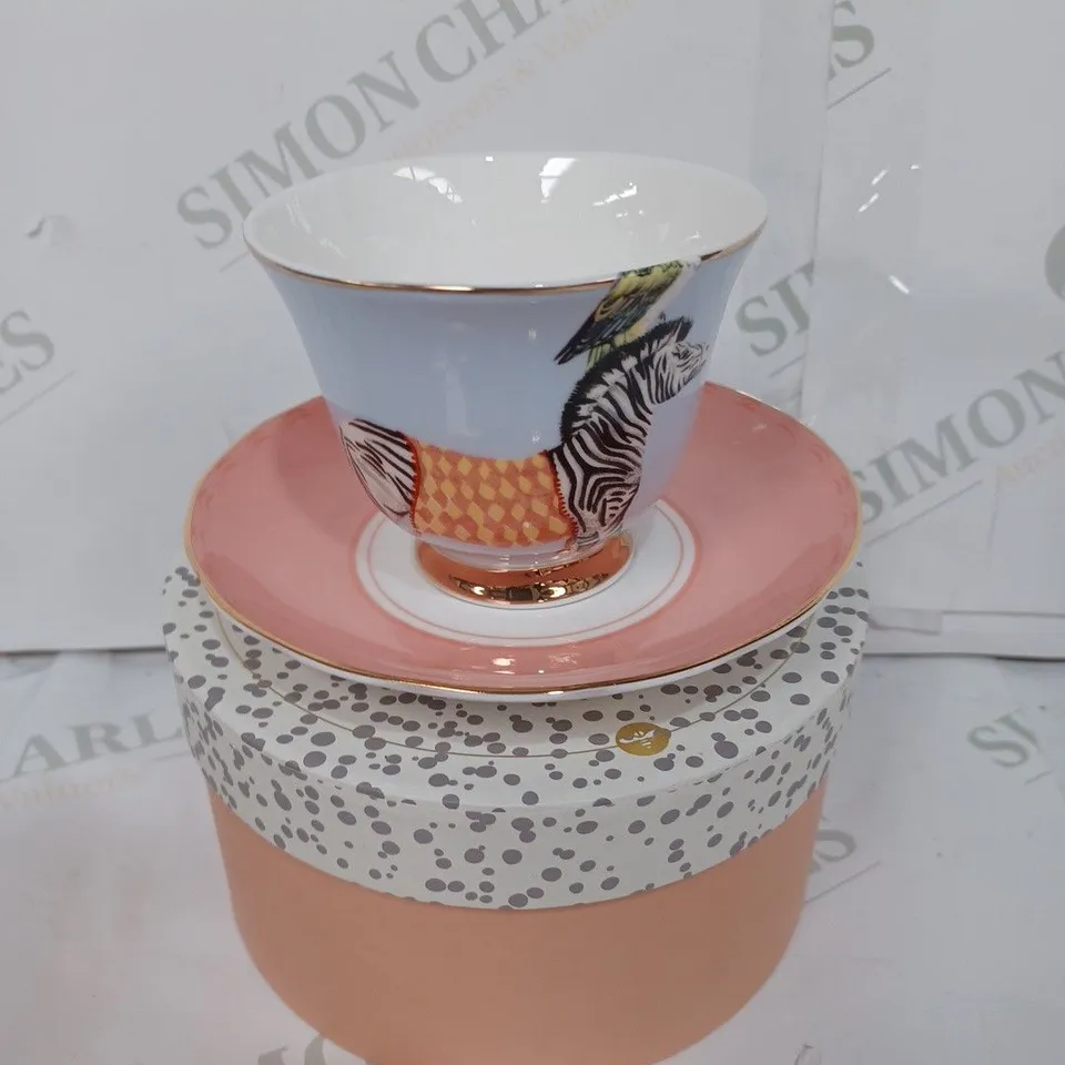 YVONNE ELLEN TEA TIME TEA CUP & SAUCER, NEW ZEBRA - COLLECTION ONLY