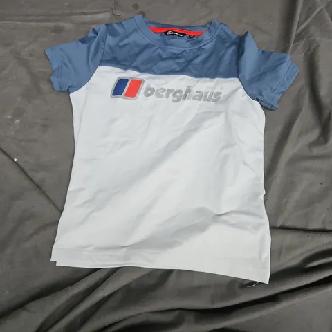 BERGHAUS KIDS' T-SHIRT – BLUE/WHITE WITH LOGO, SIZE 4-5