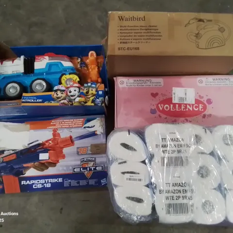 PALLET OF ASSORTED ITEMS TO INCLUDE PAW PATROL VEHICLE, NERF RAPIDSTRIKE AND MULTIFUNCTION STEAM CLEANER