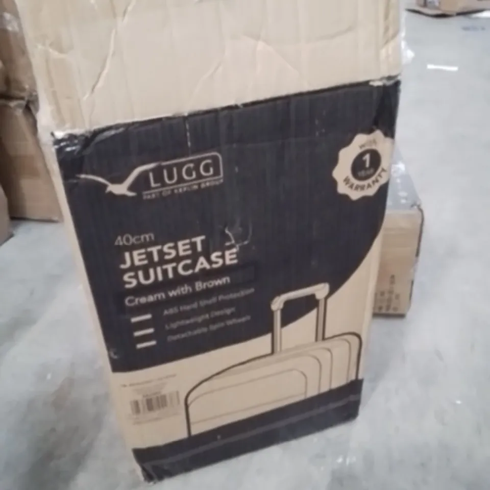 BOXED LUGG 40CM JETSET SUITCASE CREAM WITH BROWN 