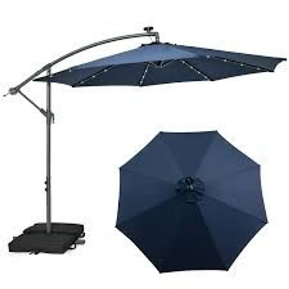 BOXED COSTWAY 3m GARDEN PARASOL WITH SANDBAGS PARASOL WITH 32 LED LIGHTS UV PROTECTION PATIO PARASOL FOR GARDEN/TERRACE - NAVY