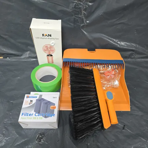 APPROXIMATELY 15 ASSORTED HOUSEHOLD PRODUCTS TO INCLUDE TAPE, DUST PAN, FILTER CARTRIDGE ETC 