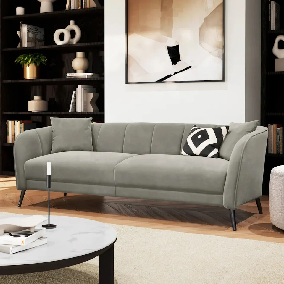 BOXED LOREN 3 SEATER SOFA, GREY CLASSIC VELVET