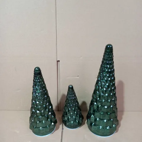 ALISON CORK SET OF MERCURY GLASS TREES - GREEN