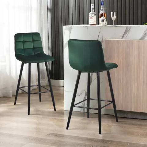 CLIPOP BAR STOOLS SET OF 2 SOFT VELVET BREAKFAST BAR CHAIRS GREEN (1 BOX)